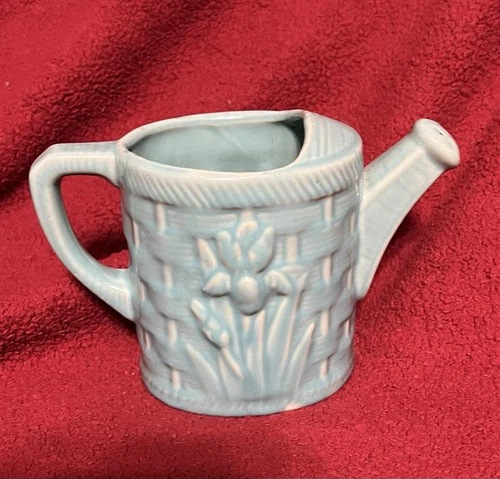 Vintage Shawnee Pottery Watering Can Vase Planter Teal Blue Green VGC