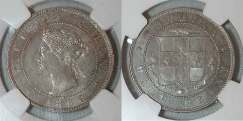 Beautiful 1869 Copper-Nickel Coin Jamaica Half Penny Queen Victoria NGC MS 62