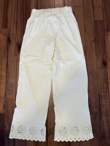 Zara Girl's Light Green Cotton Wide Leg Pull On Pants Size 10 Eyelet Detail - Picture 3 of 3