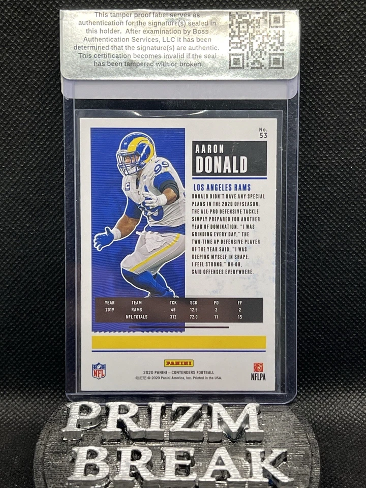 2020 Panini Contenders Aaron Donald Season Ticket #53 On Card Auto Boss Auth. 🏈 - Image 2 of 2