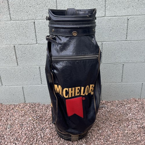 Rare! Vintage 80's Michelob Black Golf Bag 6 Hole Divided Leather READ - Picture 2 of 9