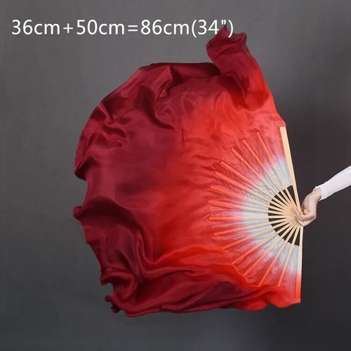1Pair Silk Bamboo Long Fan Belly Dance Fan Veil Half Circle on Sale Burgundy - Picture 14 of 26
