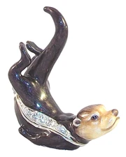 Topy Turvy Sea Otter Pewter Bejeweled Hinged Miniature Trinket Box  Kingspoint 