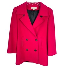 Vintage Peabody House Coat Womens 11/12 Hot Pink Wool Satin Lined Made In Korea