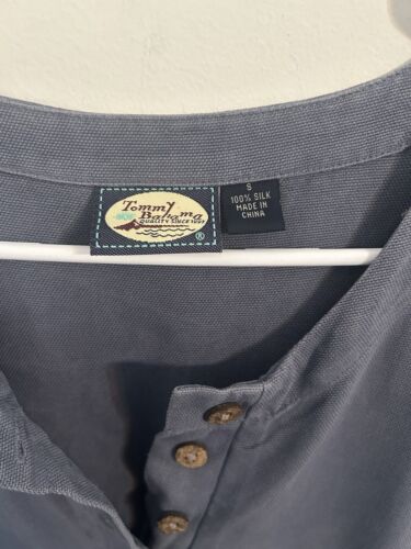 Vintage Tommy Bahama 100 % Seide Maxi Kurzarm Kleid blau Gr. Small mit Knöpfen - Bild 5 von 5
