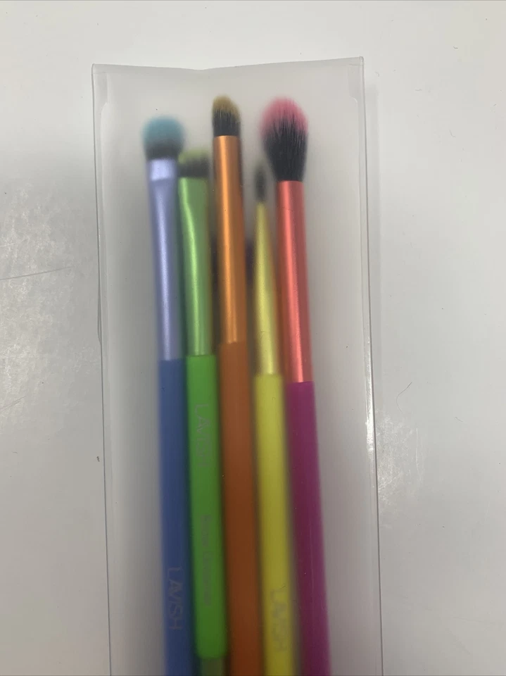 Набор щеток для макияжа глаз Lavish неоновые синтетические веганские без жестокости 5 шт.  - Изображение 3 из 4