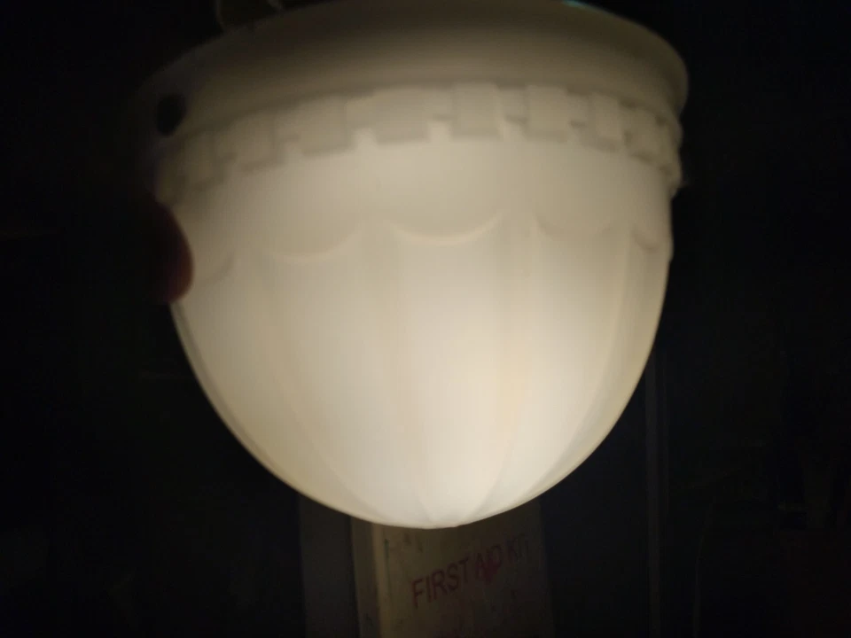 1913 Brascolite Milk Glass Pendant Greek Keys Light Shade Fixture 9" x 6" Opal - Image 2 of 4