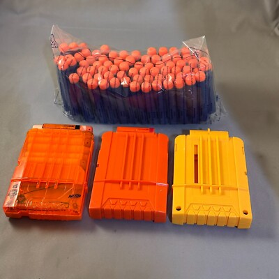 Nerf Lot   75 Elite Blue/Orange Darts + (3) 6-Round Magazine Clips