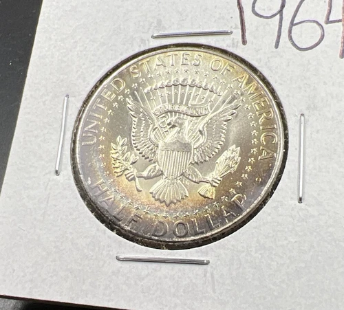 1964 P 50c Kennedy Half Dollar CH BU UNC PQ Rainbow Toning Reverse SKU#YWGN