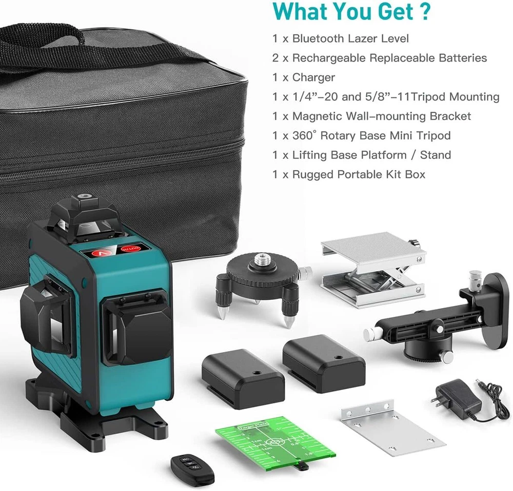 Elikliv 4x360 Cross Laser Level Bluetooth Connectivity + Receive 200FT Outdoor