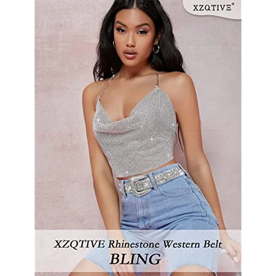 Hombres Mujeres Cinturón Estrás Vaquera Occidental Vaquero Cristal Diamante Cinturones Tachonados Foto 2 de 4