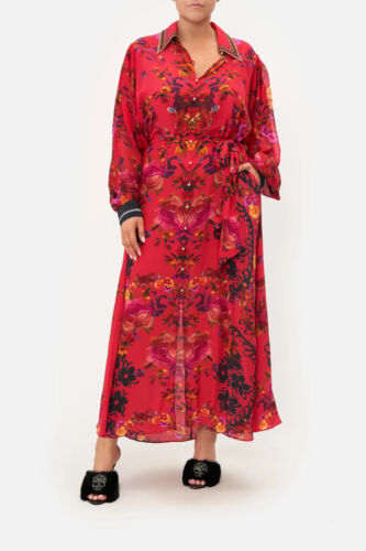 CAMILLA XL red floral VIEW FROM THE VEIL SHIRT DRESS SILK CRYSTALS NWT $799