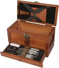 Outers 25pcs Universal Gun Cleaning Kit Case Wooden Chest Gun Care Tool Wood Box