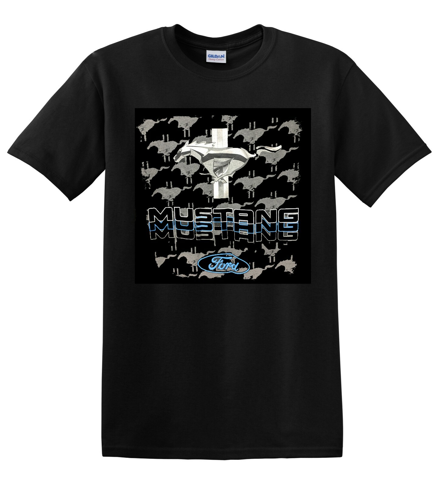 David Carey Ford MUSTANG Triplo Threat Auto Pony Logo Automobili T Shirt 48105