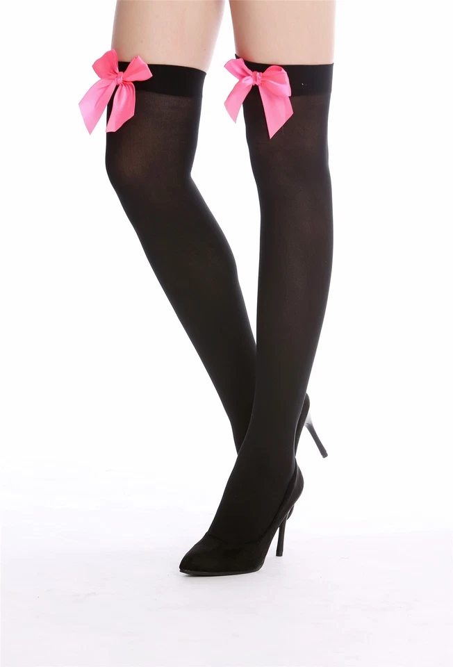 Strümpfe Damenstrümpfe Overknees Stockings Schwarz rosa Schleife Maid WZ-001BR - Bild 3 von 3