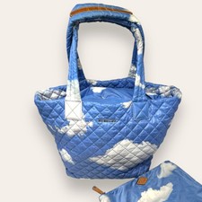 Mz Wallace Cloud-print Medium Metro Lined Tote Bag Nylon Leather Blue White