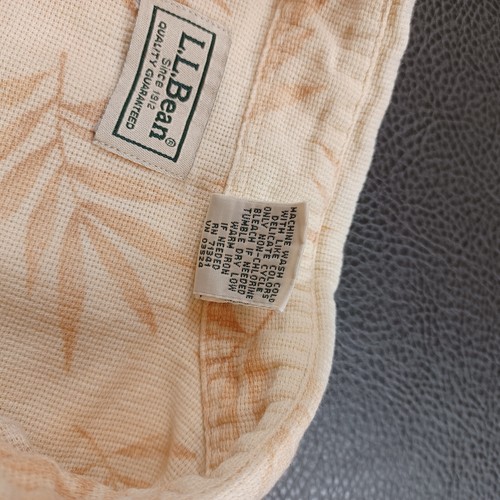 LL Bean Large Shirt Camp Hawaiian Leaves Cotton Vacation Mens Beige Pockets - Bild 4 von 7