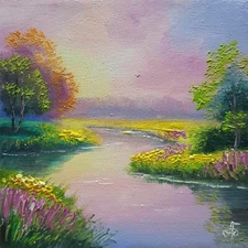 Original Hand Painted Oil Painting Summer Landscape Home Wall Art Ukraine Artist