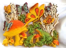 Retro 1970s Homco Wall Art Plaque, Mushroom Frog Butterfly, Decor 17"x13" 🍄🐸🦋