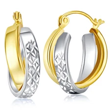 Wellingsale 14k Two Tone Gold Diamond Cut 7mm Double Hoop Earrings (12 x 12 mm)