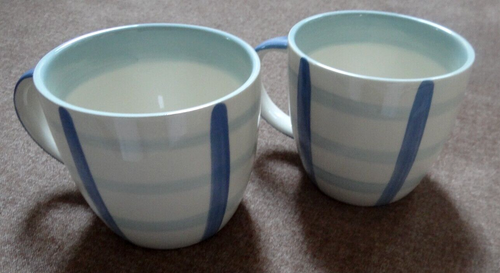 NWOT 2 THE OLD POTTERY COMPANY BLUE PLAID COFFEE TEA MUGS CUPS -- 16 OUNCES