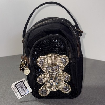 Italian Mini Backpack Bling Chic Black Bear Nylon Bag Zippers Designer NWT