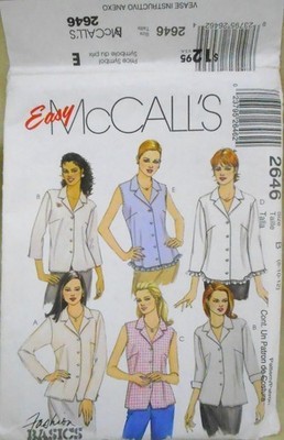 McCall's Easy Fitting Blouse Pattern Sleeve Variations size 8, 10, 12 Uncut