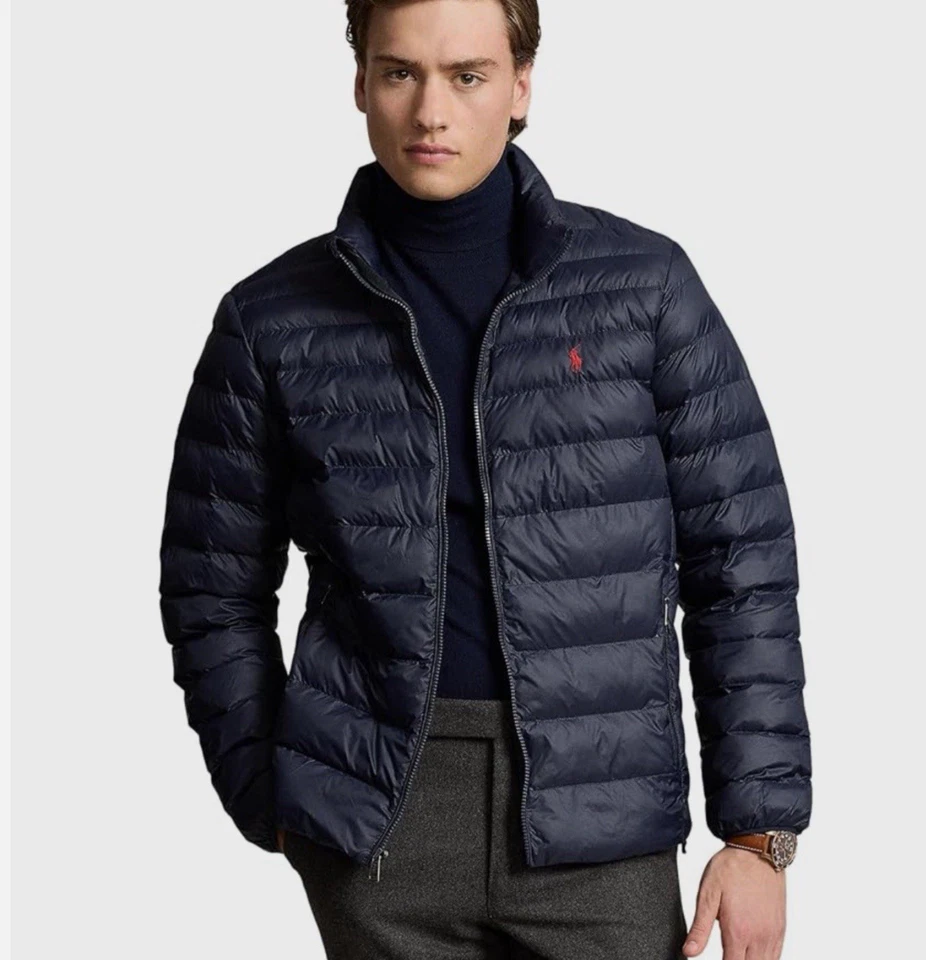 Jaqueta polo Ralph Lauren empacotável acolchoada casaco sem capuz azul marinho tamanho 2XLT - Imagem 2 de 4