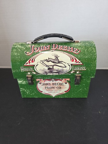 John Deere Plow Co Tin Lunchbox Storage Box Farm Decor Vintage Look Moline IL