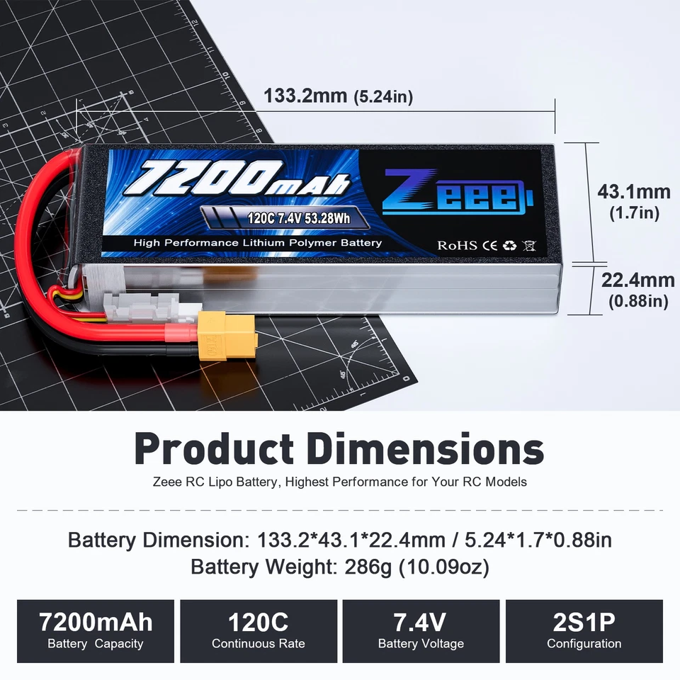 2x Zeee 2S 7.4V Lipo Akkus 120C 7200mAh XT60 für RC Tank Helicopter RC Flugzeug - Bild 3 von 4
