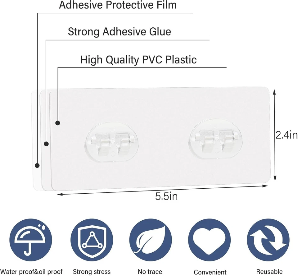 Ganchos Adhesivos Baño - Paquete de 8 para Estantes Caddy, Fácil de Instalar y Quitar Foto 4 de 4