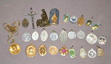 27 x vintage Holy Saint Medals Crucifix Medallions Roman Catholic Church