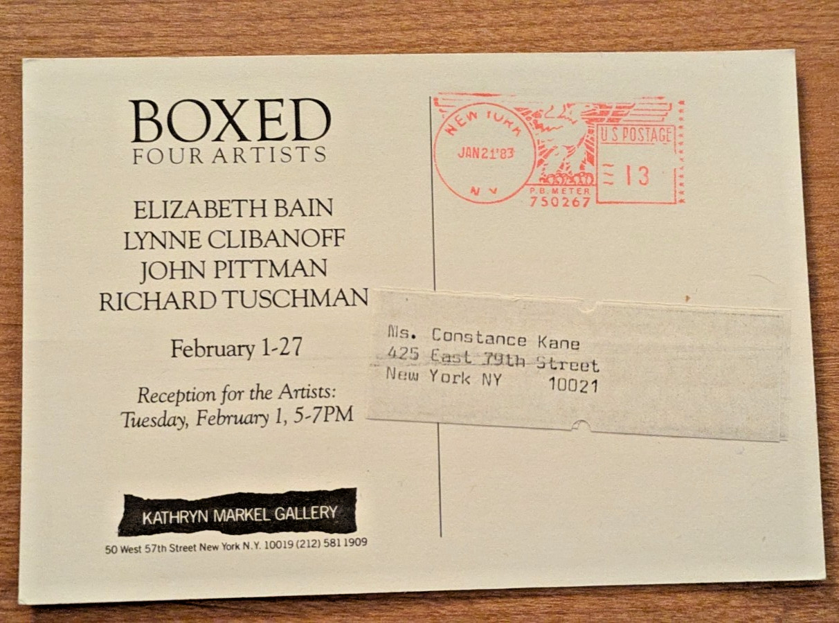 Bain Clibanoff Pittman Tuschman gallery postcard 1983 Kathryn Markel Gallery NYC