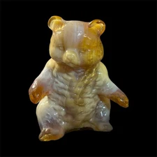Vtg Mosser Glass 3-3/4" Tall TAWNY BEAR Autumn Amber Slag Figurine #2 UV GLOWS