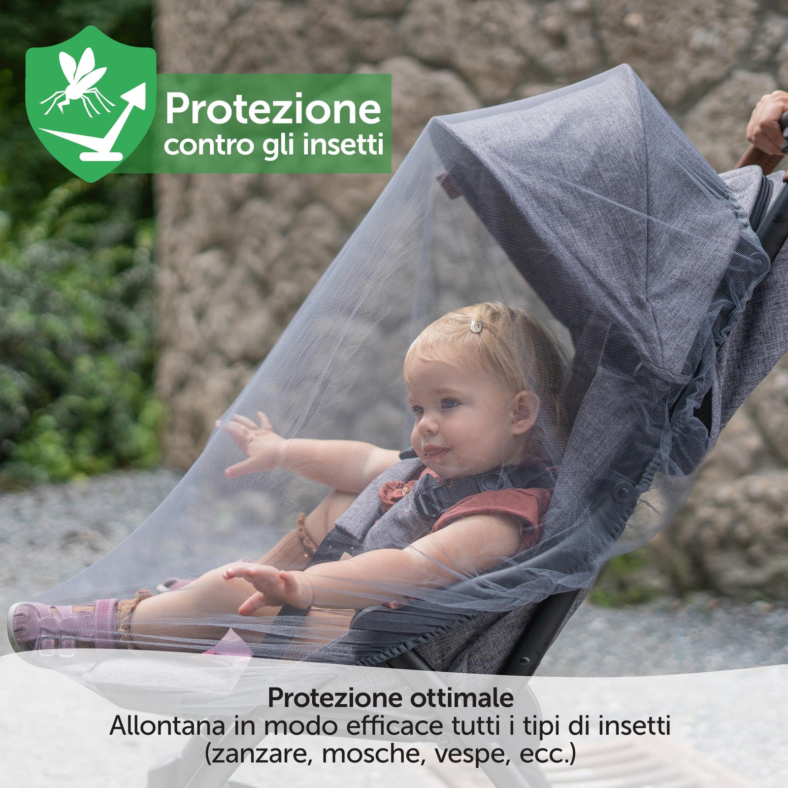 Zanzariera Passeggino Universale Grigio Nero Rete a maglia fine Pieghevole e foto 2