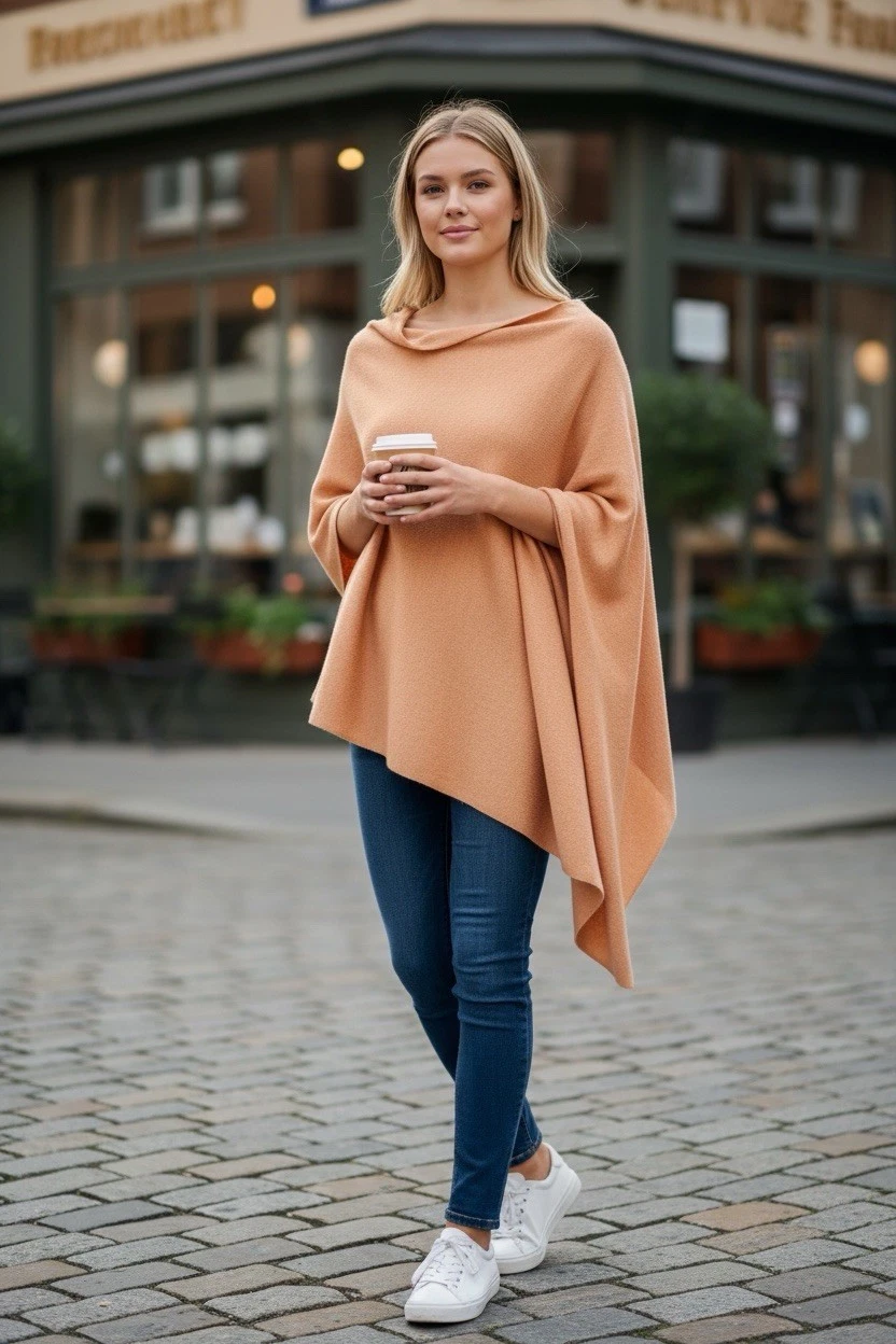 J Crew Cashmere Blend Poncho Womens Knit Shawl Wrap One Size, Camel, NWT