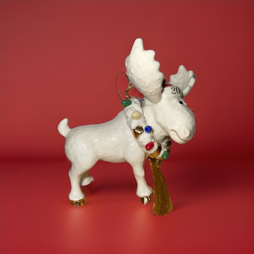 Lenox Elch 2003 Feiertag Elch Ornament Weihnachtskranz um Hals gebraucht - Bild 6 von 10