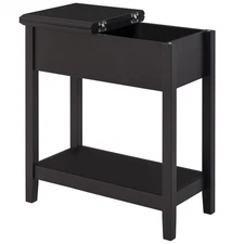 End Table, Narrow Side Table with Flip Top, Storage Cabinet, Bottom Shelf for...