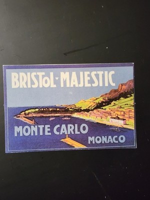 Vintage Luggage Label ~ BRISTOL MAJESTIC ~ Monte Carlo, Monaco 3 X 5