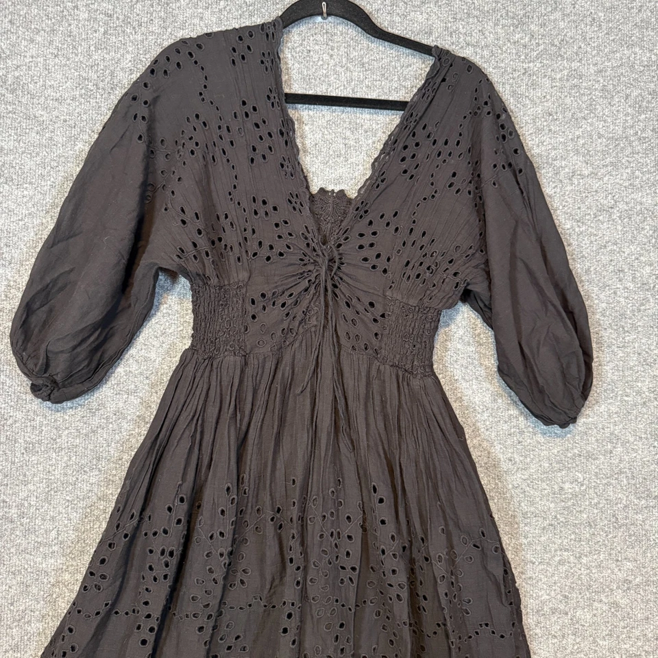 Free People Dress Womens Medium Black Eyelet Lace Dress Boho Mini - Image 4 of 4
