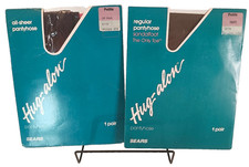 Vintage Sears Pantyhose Petete USA Hug Alon Hosiery 1990s Off Black/ Taupe