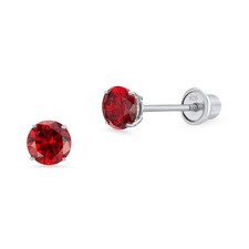 925 Sterling Silver Rhodium Plated 4mm Stud Screwback Baby Girls