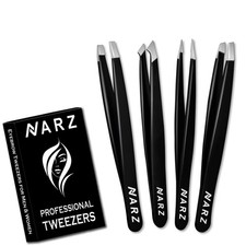 NARZ 4Pcs Professional Tweezers for Women Facial Hair Stainless Steel Black