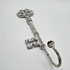 Vintage Style Cast Iron Key Wall Hook Distressed White Farmhouse Decor