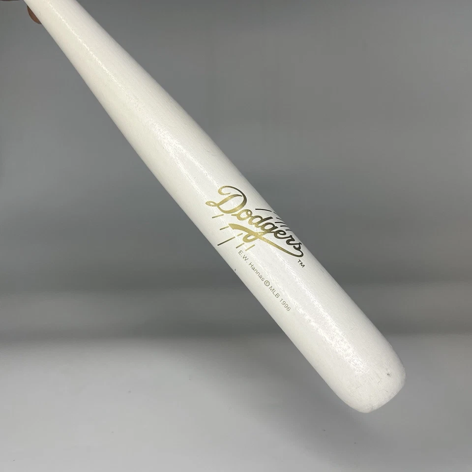 Bate de béisbol de recuerdo de los Dodgers de Los Ángeles - E.W. Hannas 1996-Blanco y Dorado Vintage Foto 4 de 4