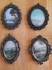 VINTAGE ITALIAN MINIATURES SET OF 4 ORNATE METAL FRAMES c1968 5"x4"