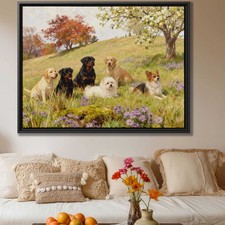 Dog Art Canvas Print Labrador Framed Rottweiler Poodle Vintage Puppy Decor