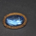 Blue Glass Brooch Oval Bronze Tone Vintage Costume Jewelry C Clasp