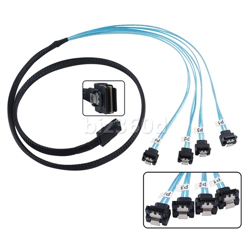 1m 36Pin Mini SAS SFF-8087 to 4 SATA 7Pin Right Angled HD Splitter Cable 12Gpbs - Picture 13 of 13