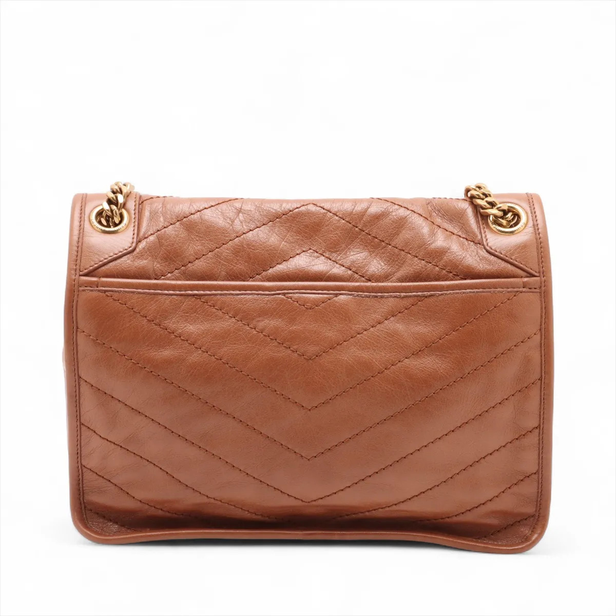 Borsa a tracolla Saint Laurent Paris Niki in pelle con catena marrone 633158